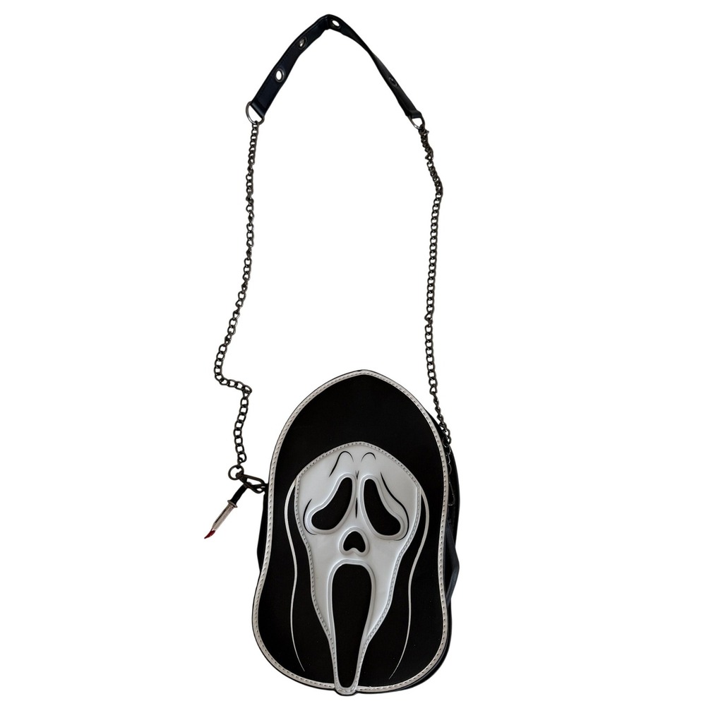 Ghost Face Scream Crossbody Bag Black White Mask Horror Movie Knife Charm Purse